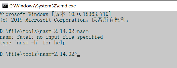 输入nasm有指令的相关提示